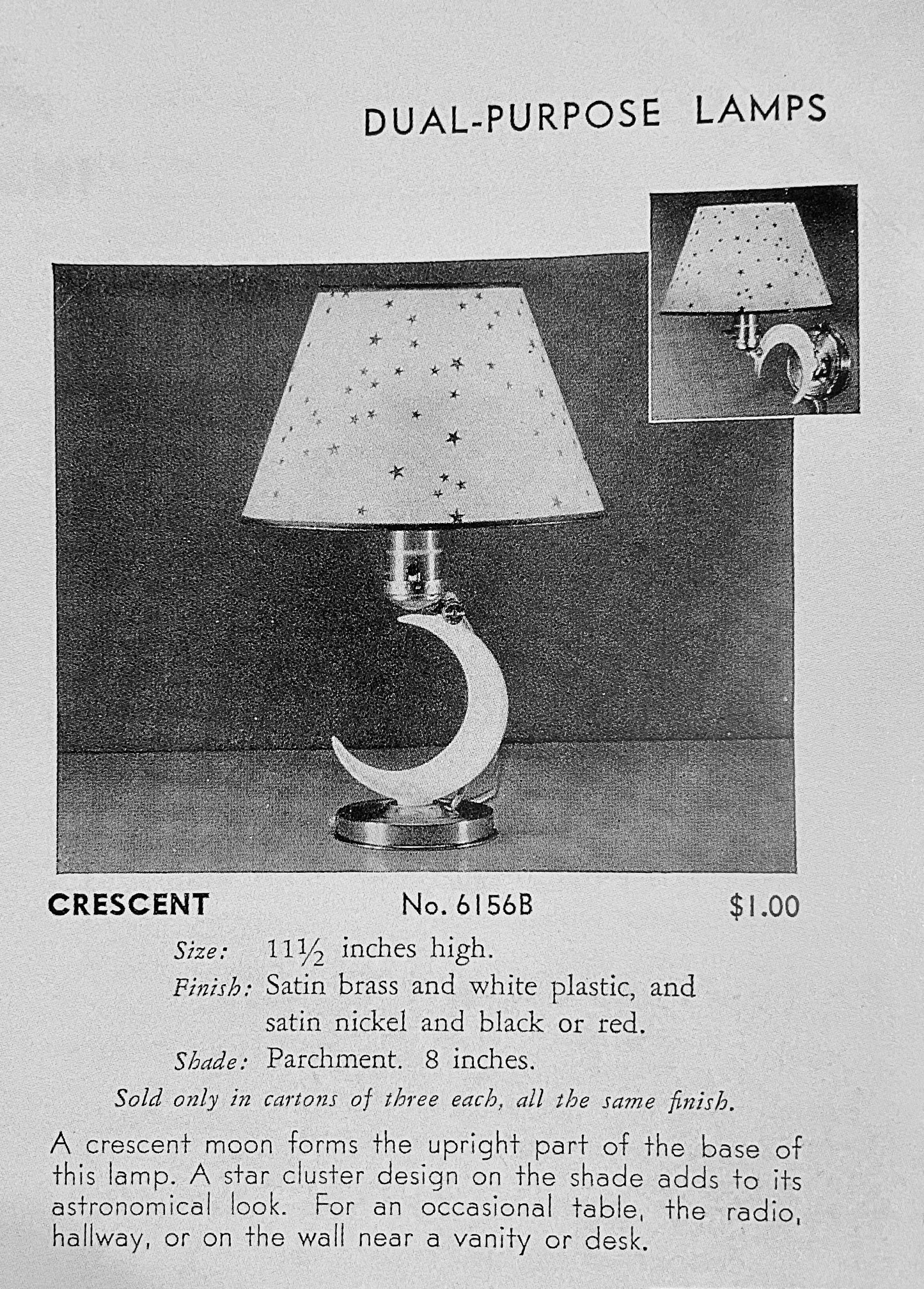 1930s Chase Crescent Moon Brass and Bakelite/Plaskon Dual Use Lamp/Sconce