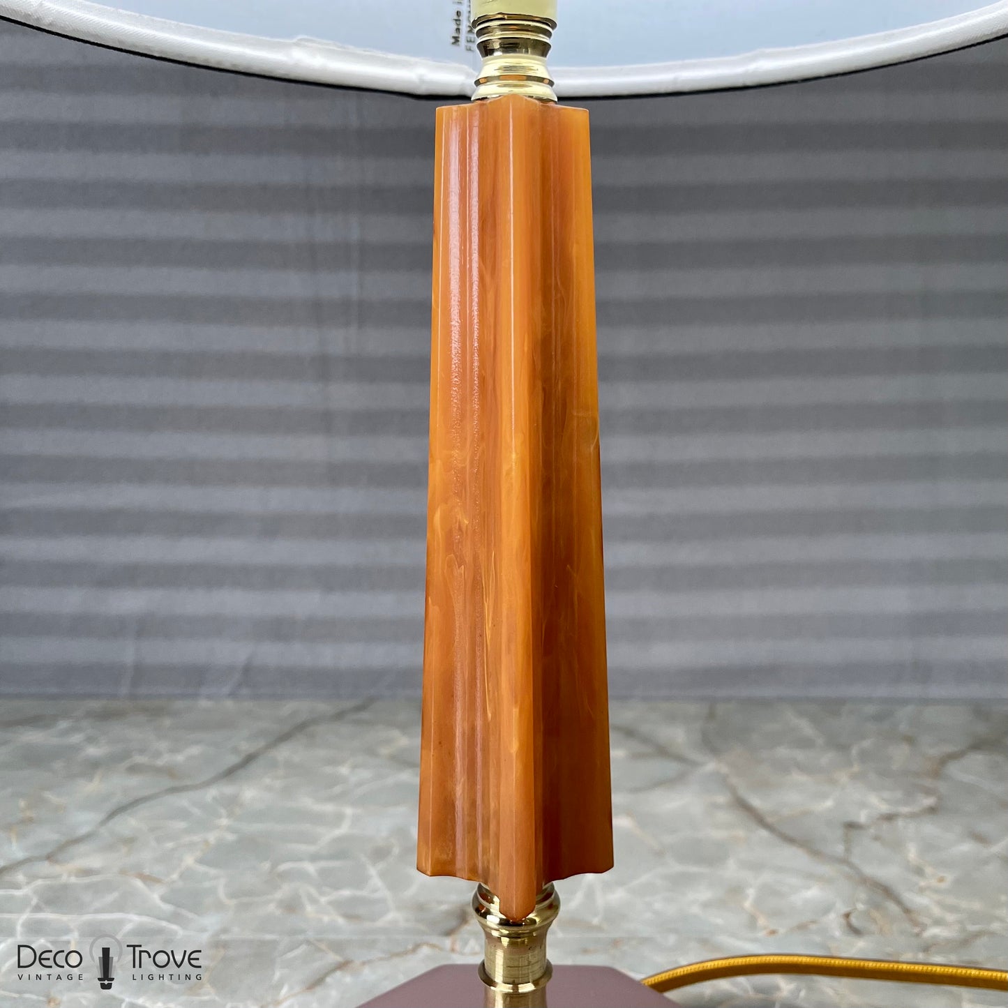 PAREJA de Lámparas Catalín Naranja, Latón y Cristal Rosa