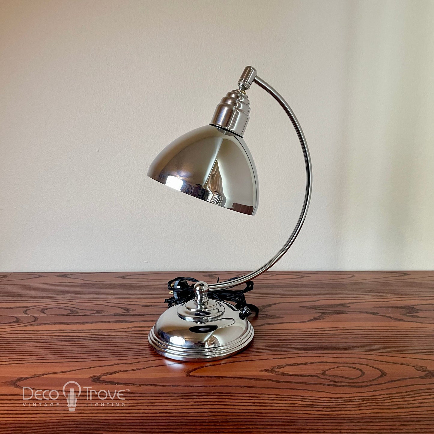 1930s Curved Streamline Deco Chrome Desk Lamp