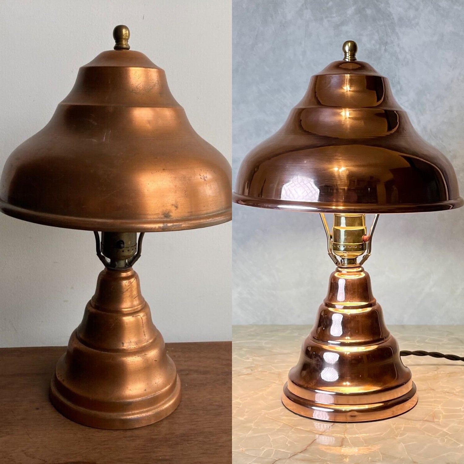 streamline stacked copper lamp before and after restoration