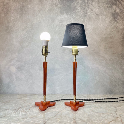 Pair of 1930s Art Deco Tall Red/Amber Fluted Bakelite Lamps