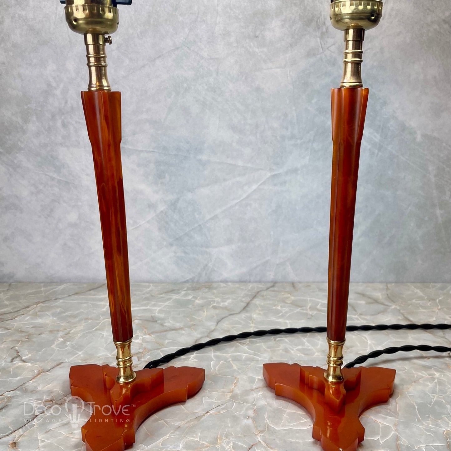 Pair of 1930s Art Deco Tall Red/Amber Fluted Bakelite Lamps