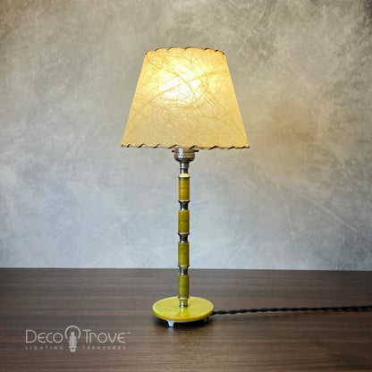1930s Streamline Deco Segmented Green Bakelite and Chrome Stick Lamp w/Fiberglass Shade
