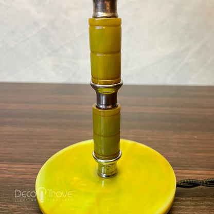 1930s Streamline Deco Segmented Green Bakelite and Chrome Stick Lamp w/Fiberglass Shade