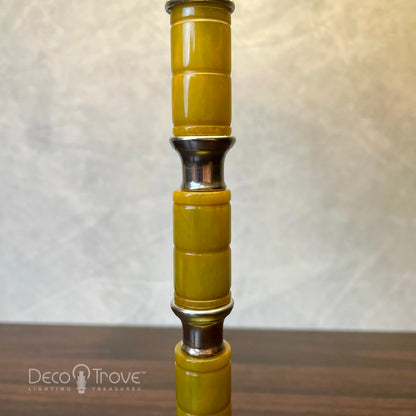 1930s Streamline Deco Segmented Green Bakelite and Chrome Stick Lamp w/Fiberglass Shade