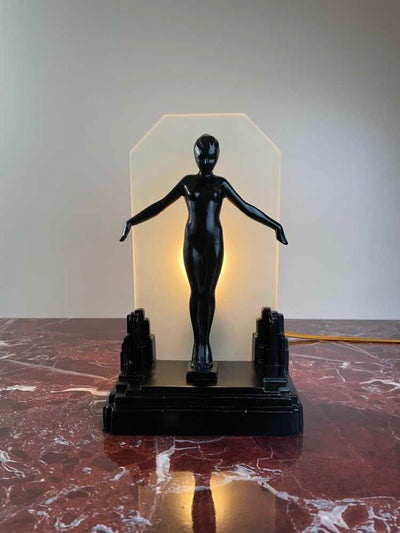Nymph On Backlit Glass City Skyscraper Lamp