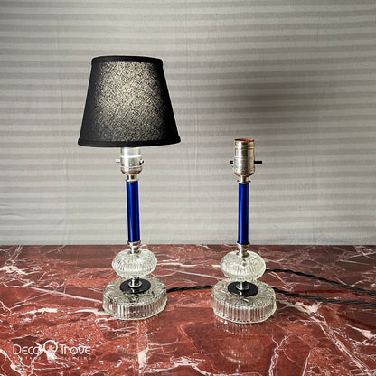 Par de lámparas de tocador Deco de vidrio tallado azul cobalto