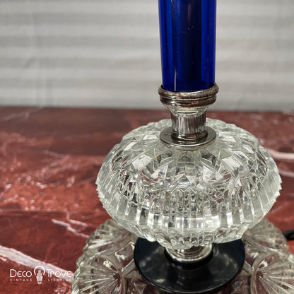 Par de lámparas de tocador Deco de vidrio tallado azul cobalto